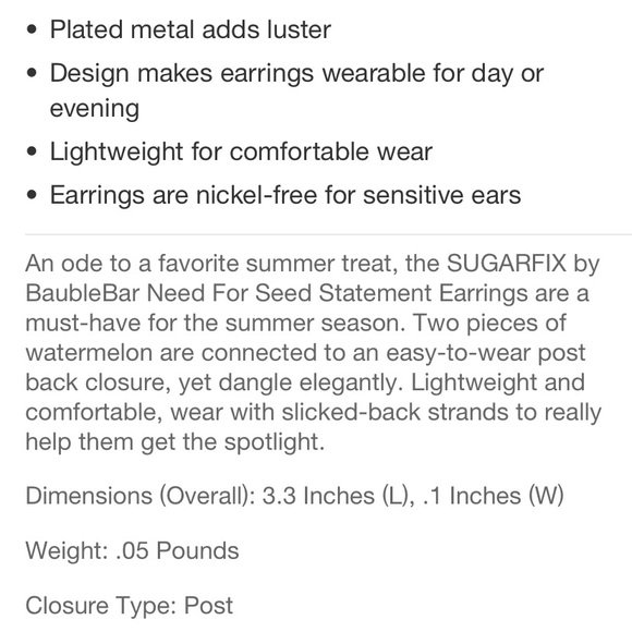 Sugarfix Baublebar Watermelon Need For Seed Earrings Goldtone Statement Pearl - Picture 4 of 10